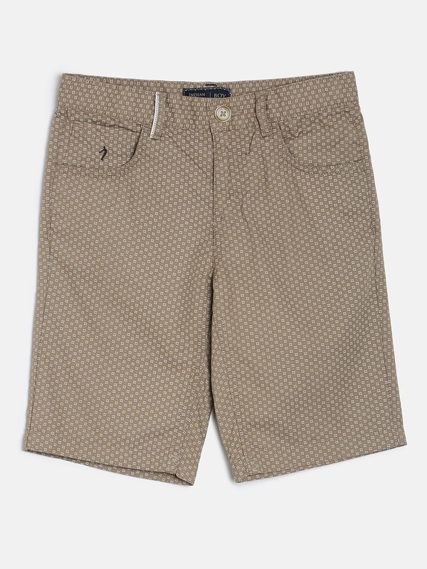 Boys Khaki Printed Regular Fit Shorts